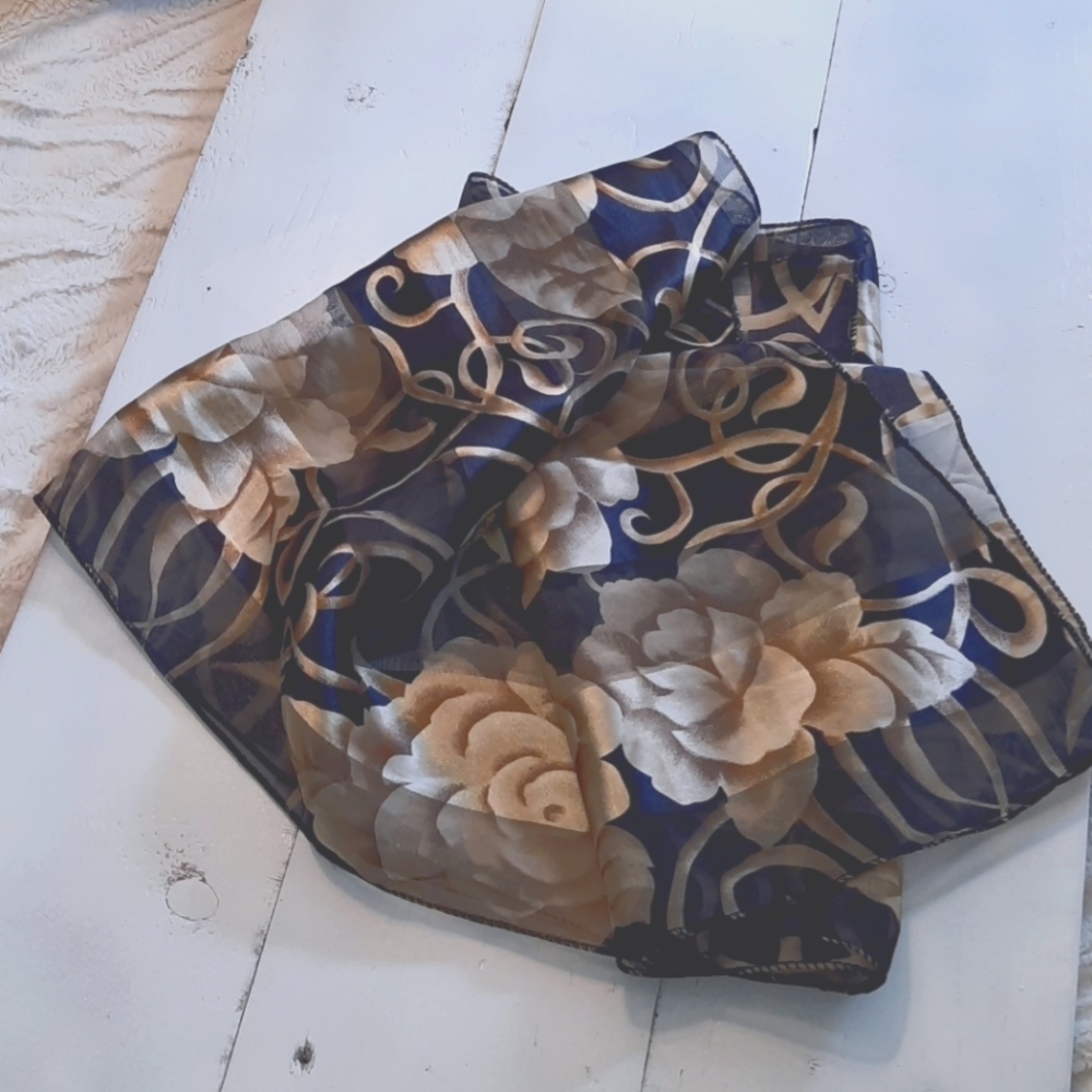 Navy and cream rose print Scarf